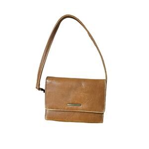 Vtg Nine West Brown Faux Leather Wristlet Micro Mini Bag Kiss Me Change purse